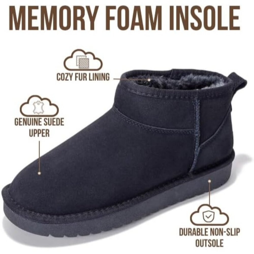 Women Navy Suede Water Resistant with Memory Foam Genuine Leather Ankle Boot - Picture 2 of 6